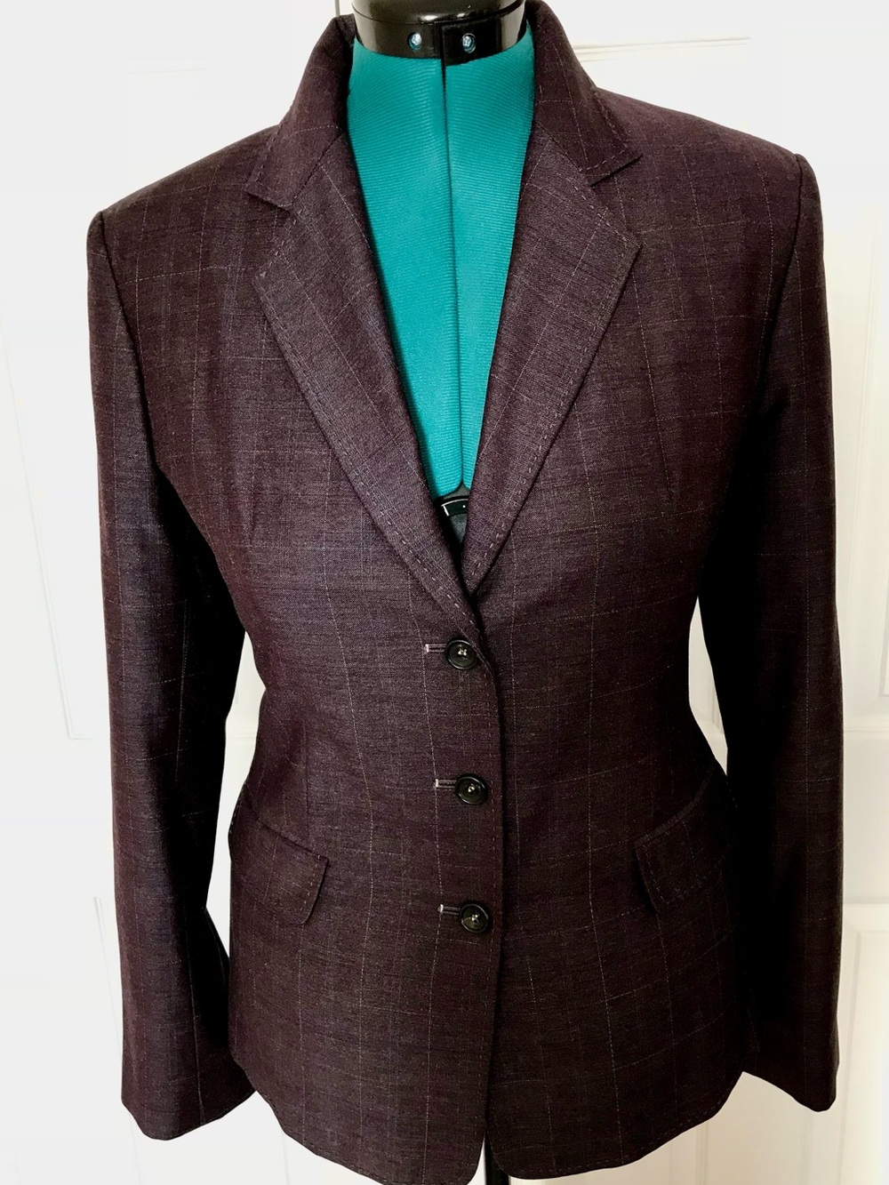 Via Spiga Plum Windowpane Tailored Blazer